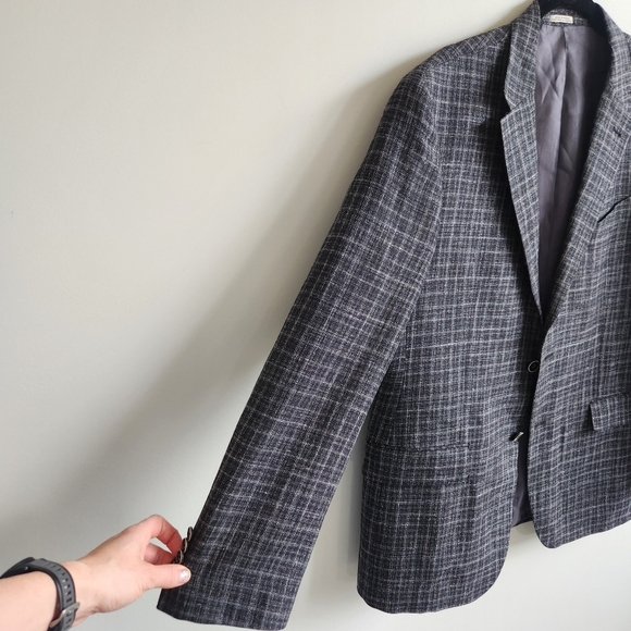 Linen Silk Wool Blend Grey Charcoal lightweight Blazer Suite Jacket Sports Coat - Picture 3 of 16